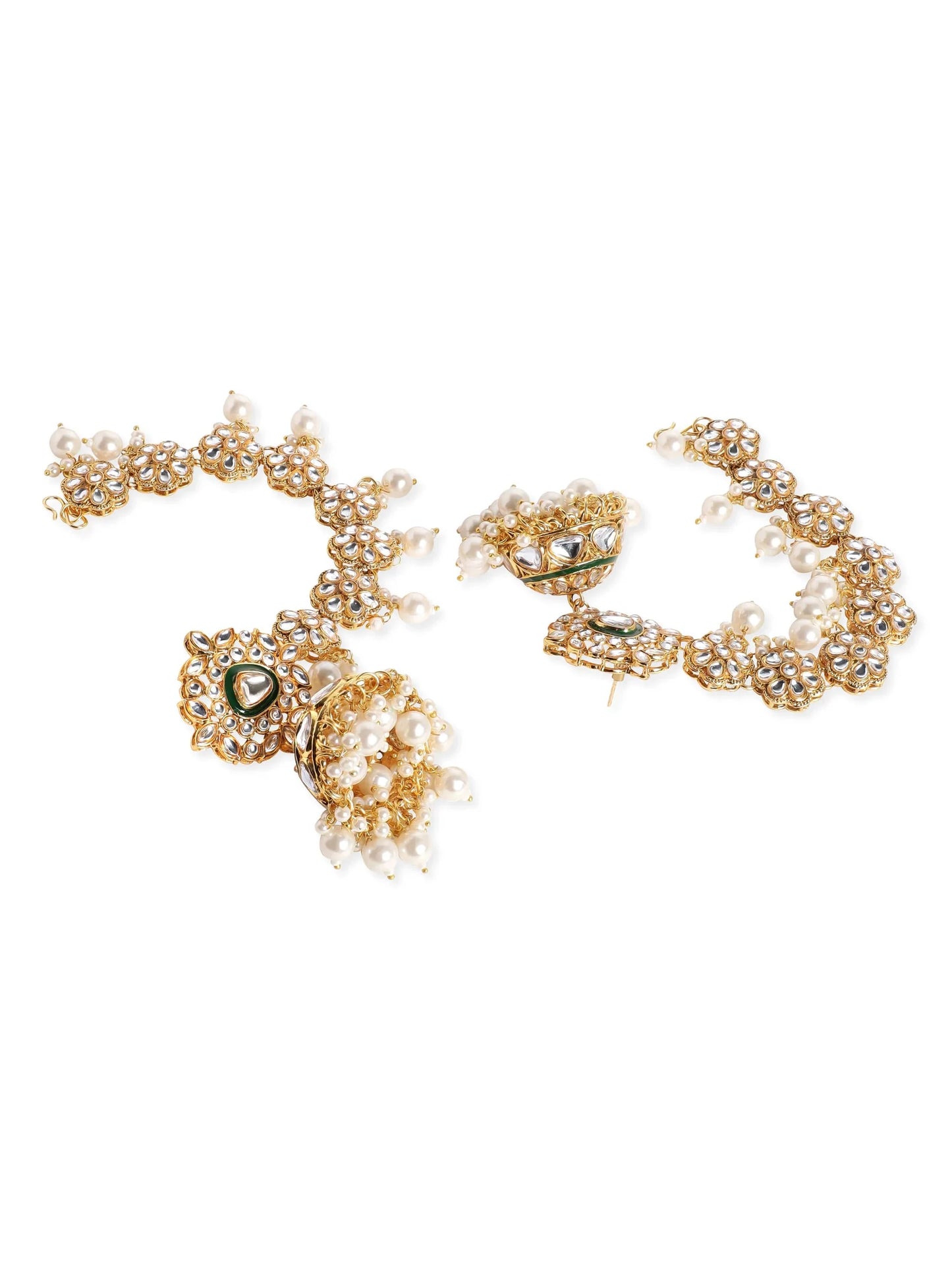 Bangalete 22K Gold plated Kundan crystal with statement Kan chain earrings