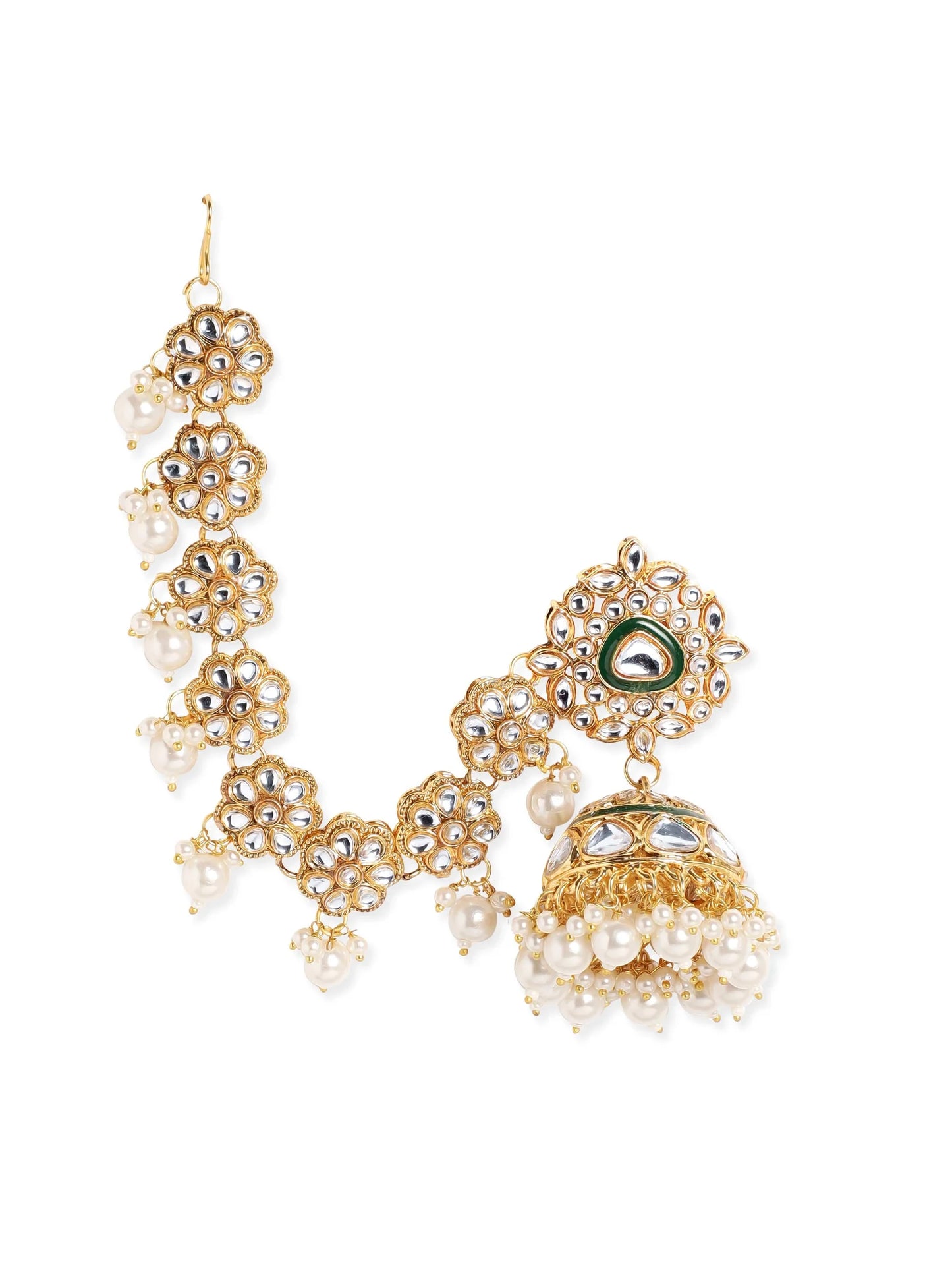 Bangalete 22K Gold plated Kundan crystal with statement Kan chain earrings