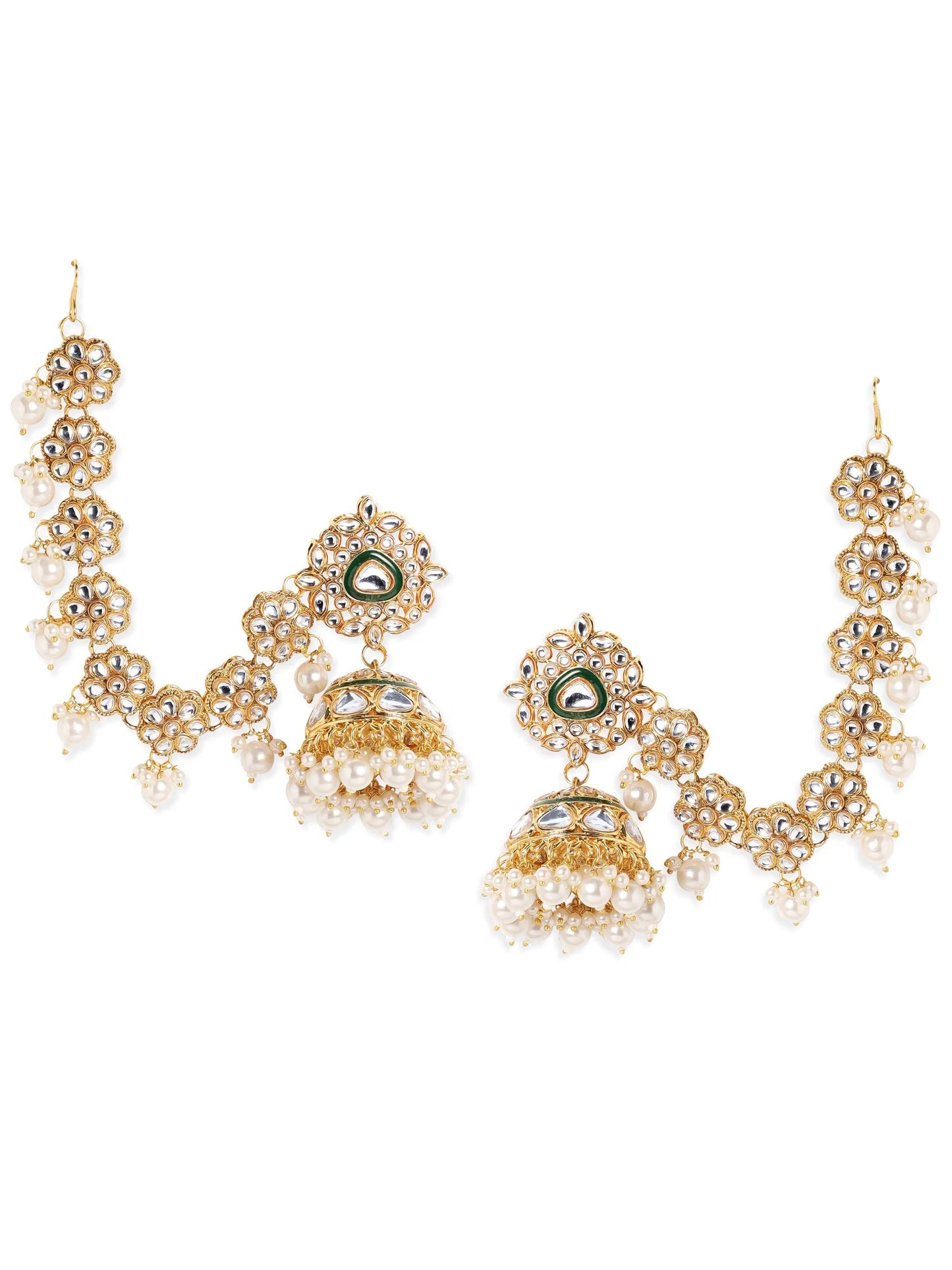 Bangalete 22K Gold plated Kundan crystal with statement Kan chain earrings