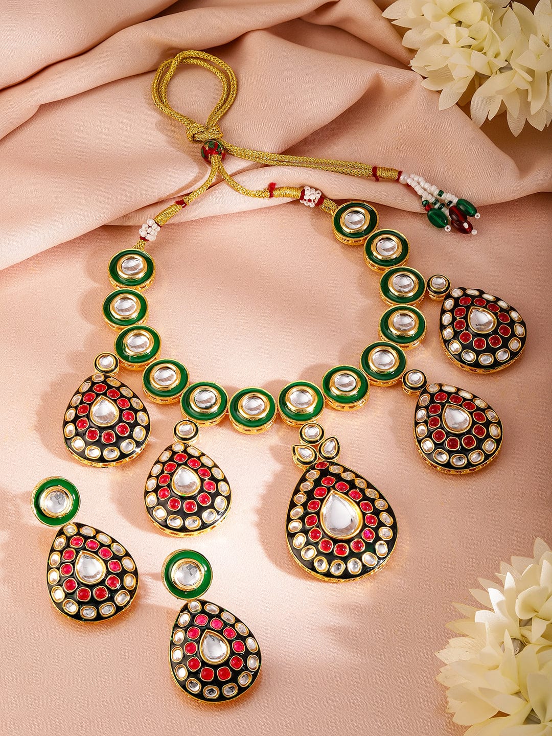 Bangalete 24K Gold-Plated Kundan Studded Jewellery Set